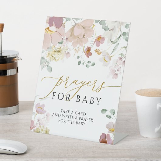 ピンクと赤の野生の花の祈りの言葉ベビーサイン 台座サイン (インサイチュ)