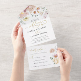 ピンクと赤の野結婚花 オールインワン招待状