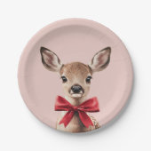 ピンクと赤の鹿 | ウッドランド誕生日パーティー ペーパープレート (正面)