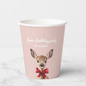 ピンクと赤の鹿 | ウッドランド誕生日パーティー 紙コップ (正面)