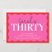 ピンクと赤の30歳の誕生日パーティー 招待状 (正面)