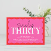 ピンクと赤の30歳の誕生日パーティー 招待状 (スタンド正面)