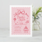 ピンクと赤の whimsical ブライダルシャワー 招待状 (スタンド正面)