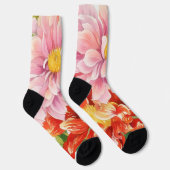 ピンクと赤のDahlia花フローラアートソックス ソックス (右)