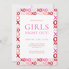ピンクと赤のXOXO 女子会 ガレンタインズデー 招待状