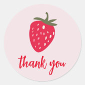 ピンクと赤イチゴの赤ちゃんシャワーありがとう ラウンドシール (正面)
