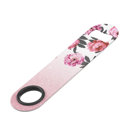 ピンクと赤ガーリーバラの花とグリッターグラデーション スピード栓抜き (裏面アングル)