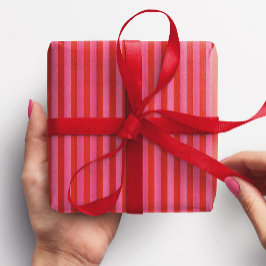 ピンクと赤ストライプのメリークリスマス ラッピングペーパー