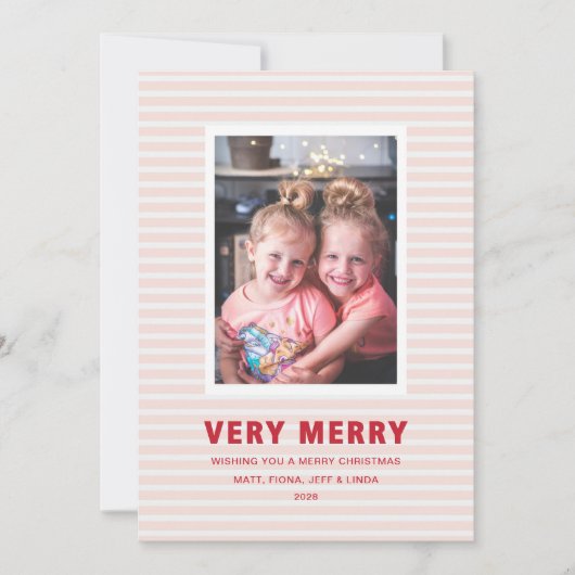ピンクと赤ストライプの写真メリー付き シーズンカード (正面)