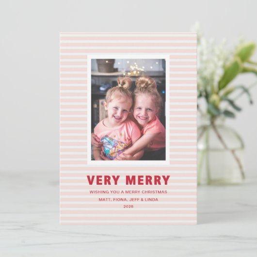 ピンクと赤ストライプの写真メリー付き シーズンカード (スタンド正面)