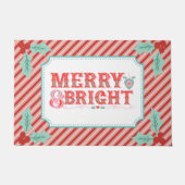 ピンクと赤メリーと明るいホリデードアマット ドアマット (正面)