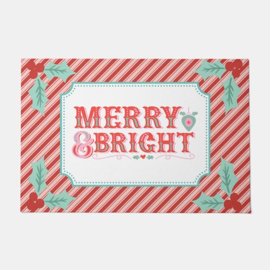 ピンクと赤メリーと明るいホリデードアマット ドアマット (正面)