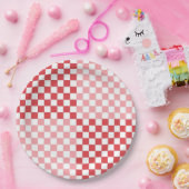 ピンクと赤市松模様にの9インチプレート ペーパープレート (パーティー)