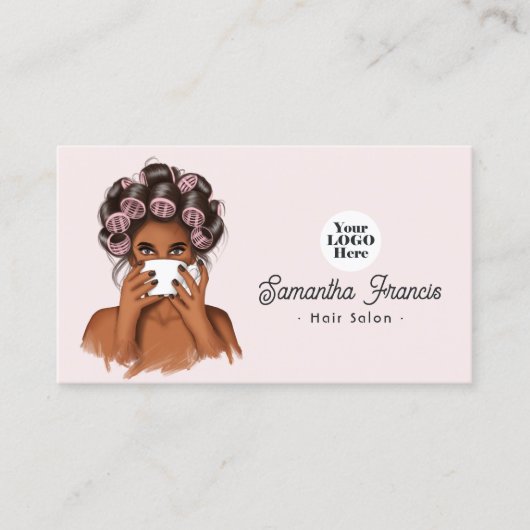 ピンクと赤面のアフリカ系アメリカ人ヘアサロン 名刺 (正面)