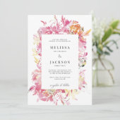 ピンクと赤面の水彩結婚花 招待状 (スタンド正面)