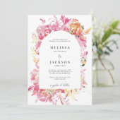 ピンクと赤面の水彩花のアーチ結婚ズ 招待状 (スタンド正面)