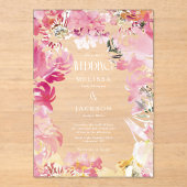 ピンクと赤面の水彩花結婚式の招待 アクリル招待状 (正面)