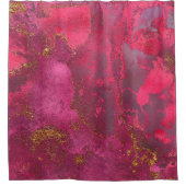 ピンクと赤面バラ金ゴールドインクジェムストーンマーブルピンク シャワーカーテン (正面)