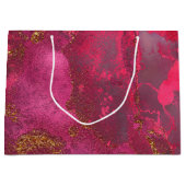 ピンクと赤面バラ金ゴールドインクジェムストーンマーブルピンク ラージペーパーバッグ (正面)