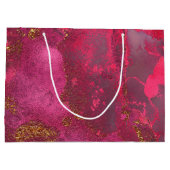 ピンクと赤面バラ金ゴールドインクジェムストーンマーブルピンク ラージペーパーバッグ (裏面)