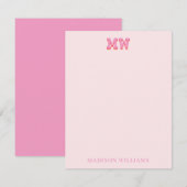 ピンクと赤面レトロタイポグラフィモノグラムイニシャル ノートカード (正面/裏面)