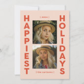 ピンクと赤2フォトホリデーフォトクリスマスカード シーズンカード (正面)