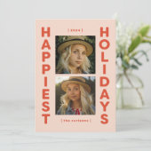 ピンクと赤2フォトホリデーフォトクリスマスカード シーズンカード (スタンド正面)