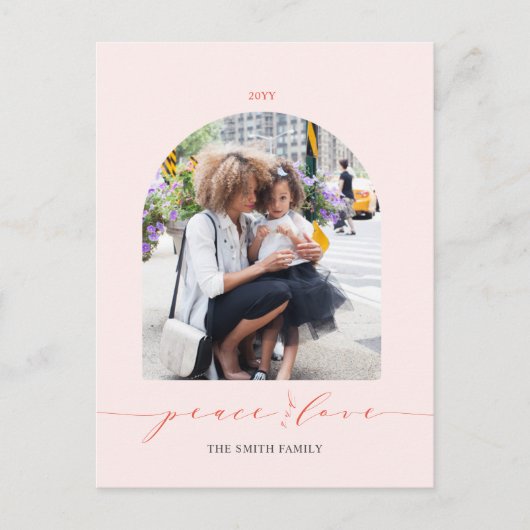 ピンクと赤 | Peace and Love Christmas Photo シーズンポストカード (正面)