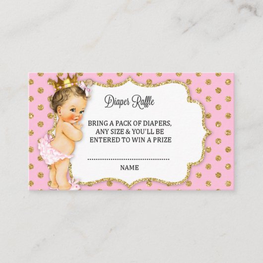 ピンクと金ゴールドおむつラッフルインサート エンクロージャーカード (正面)