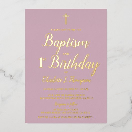 ピンクと金ゴールドがバプテスマと1歳の誕生日を渡る 箔シーズンカード (正面)