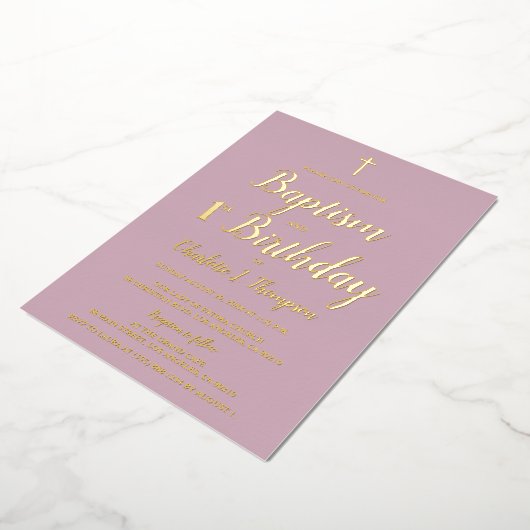 ピンクと金ゴールドがバプテスマと1歳の誕生日を渡る 箔シーズンカード (回転した状態)