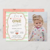 ピンクと金ゴールドがメロン1歳の誕生日にきらめく 招待状 (正面/裏面)