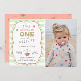 ピンクと金ゴールドがメロン1歳の誕生日にきらめく 招待状