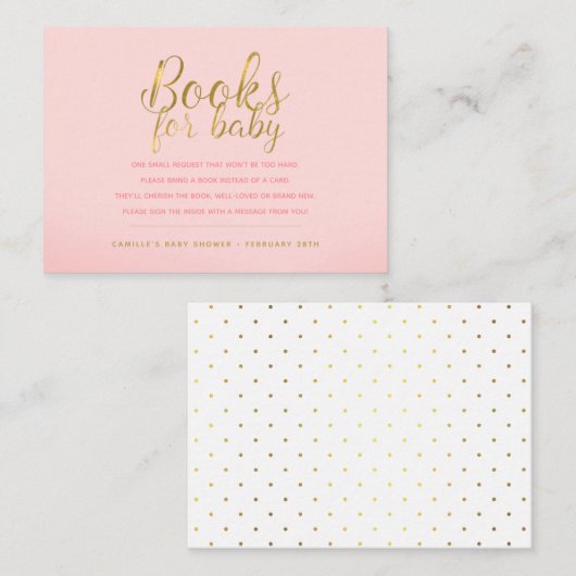 ピンクと金ゴールドがリクエスト本を持ってきてベビー エンクロージャーカード (正面/裏面)