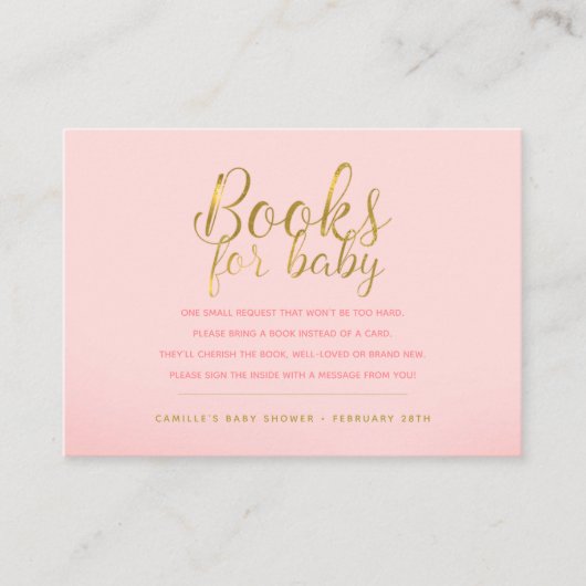 ピンクと金ゴールドがリクエスト本を持ってきてベビー エンクロージャーカード (正面)