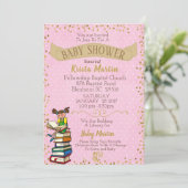 ピンクと金ゴールドが本の赤ちゃんシャワーを持ってくる 招待状 (スタンド正面)