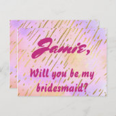 ピンクと金ゴールドが私の花嫁になる インビテーションポストカード (正面/裏面)