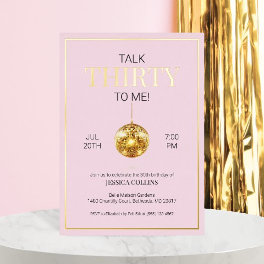 ピンクと金ゴールドが30歳の誕生日を迎える 箔招待状
