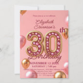 ピンクと金ゴールドきらめくの宝石30歳の誕生日 招待状 (正面)
