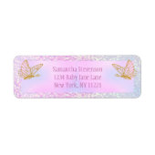 ピンクと金ゴールドのお洒落蝶の赤ちゃんシャワー ラベル (正面)