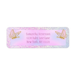 ピンクと金ゴールドのお洒落蝶の赤ちゃんシャワー ラベル