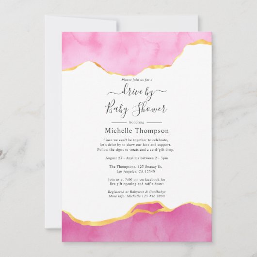 ピンクと金ゴールドのアゲートドライブ（シャワー付） 招待状 (正面)
