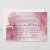 ピンクと金ゴールドのアゲート水の色のリハーサルディナー 招待状 (正面)