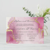 ピンクと金ゴールドのアゲート水の色のリハーサルディナー 招待状 (スタンド正面)