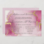 ピンクと金ゴールドのアゲート水の色のリハーサルディナー 招待状 (正面/裏面)
