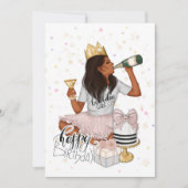 ピンクと金ゴールドのアフリカ系アメリカ人ガールバースデーパーティー 招待状 (正面)