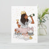 ピンクと金ゴールドのアフリカ系アメリカ人ガールバースデーパーティー 招待状 (スタンド正面)