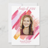 ピンクと金ゴールドのアーチ型の卒業発表 招待状 (正面)