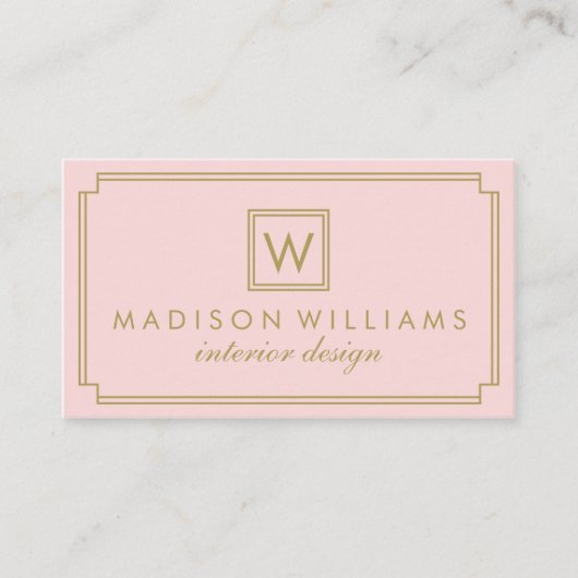 ピンクと金ゴールドのアールデコモノグラム 名刺 (正面)