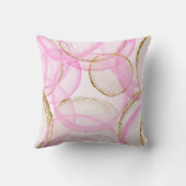 ピンクと金ゴールドのインクの円のパターン クッション (裏面)